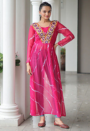 Navratri Special Georgette Straight Kurta in Fuchsia