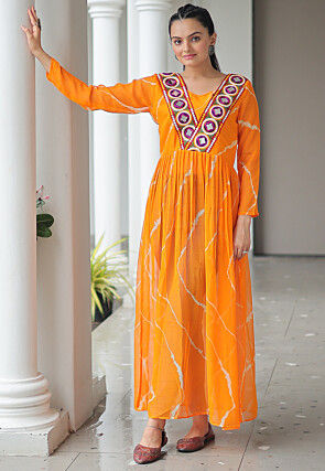 Navratri Special Georgette Straight Kurta in Mustard