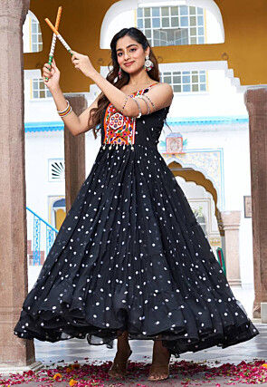 Navratri Special Georgette Tiered Gown in Black