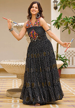 Navratri Special Georgette Tiered Gown in Black
