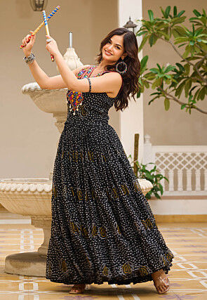 Navratri Special Georgette Tiered Gown in Black