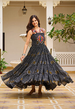 Navratri Special Georgette Tiered Gown in Black