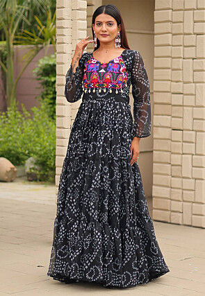 Navratri Special Georgette Tiered Gown in Black