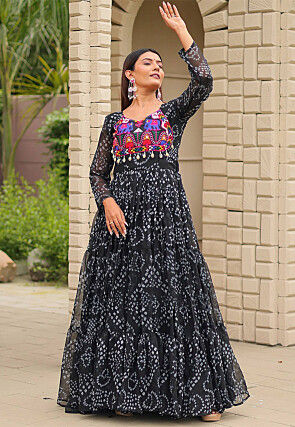 Navratri Special Georgette Tiered Gown in Black