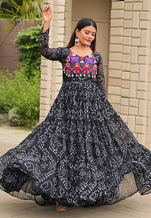 Navratri Special Georgette Tiered Gown in Black