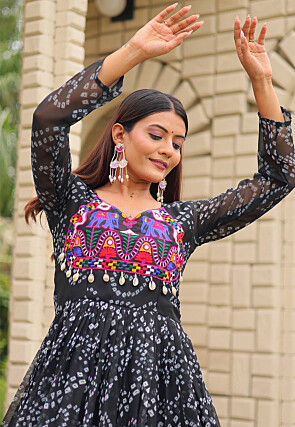 Navratri Special Georgette Tiered Gown in Black