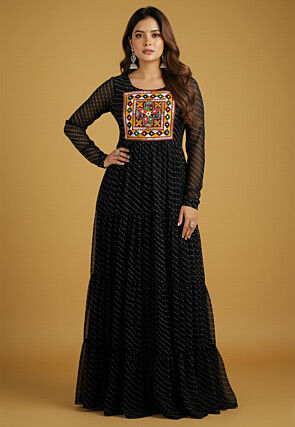 Navratri Special Georgette Tiered Gown in Black