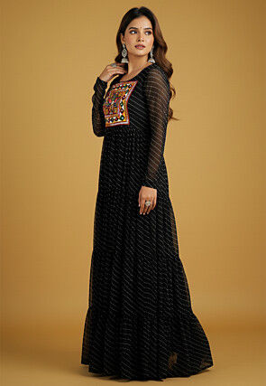 Navratri Special Georgette Tiered Gown in Black