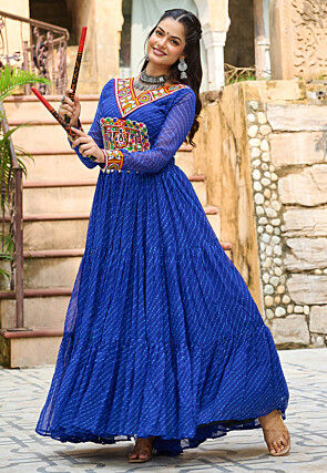 Navratri Special Georgette Tiered Gown in Blue