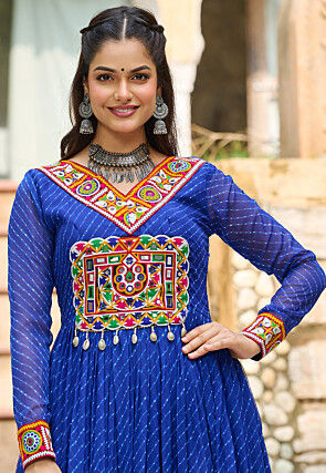 Navratri Special Georgette Tiered Gown in Blue