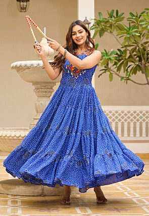 Navratri Special Georgette Tiered Gown in Blue