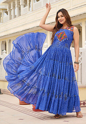 Navratri Special Georgette Tiered Gown in Blue