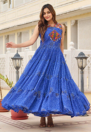 Navratri Special Georgette Tiered Gown in Blue