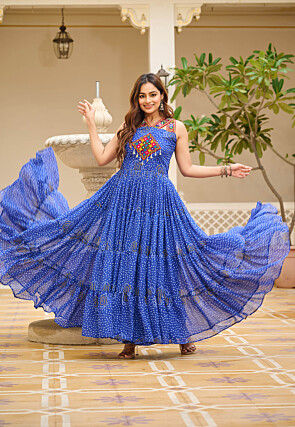 Navratri Special Georgette Tiered Gown in Blue