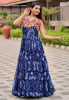 Navratri Special Georgette Tiered Gown in Blue