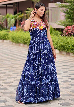 Navratri Special Georgette Tiered Gown in Blue