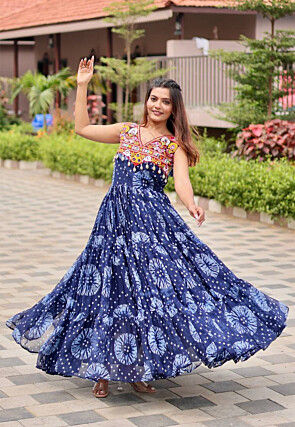 Navratri Special Georgette Tiered Gown in Blue