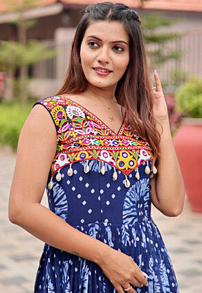 Navratri Special Georgette Tiered Gown in Blue