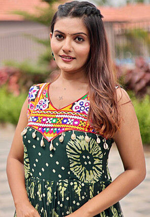 Navratri Special Georgette Tiered Gown in Dark Green