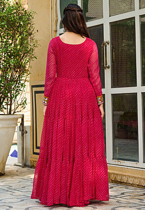 Navratri Special Georgette Tiered Gown in Fuchsia