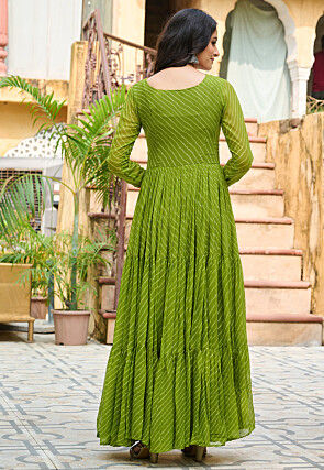 Navratri Special Georgette Tiered Gown in Light Green