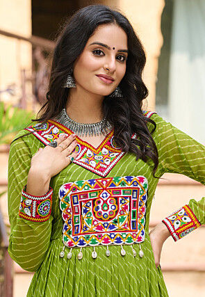 Navratri Special Georgette Tiered Gown in Light Green