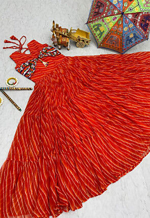 Navratri Special Georgette Tiered Gown in Orange