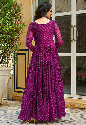 Navratri Special Georgette Tiered Gown in Purple