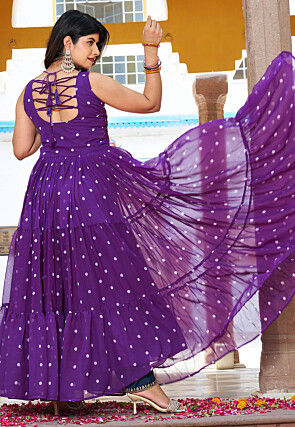 Navratri Special Georgette Tiered Gown in Purple