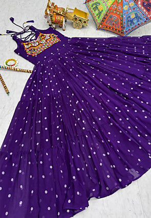 Navratri Special Georgette Tiered Gown in Purple
