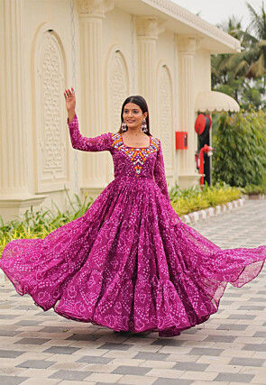 Navratri Special Georgette Tiered Gown in Purple