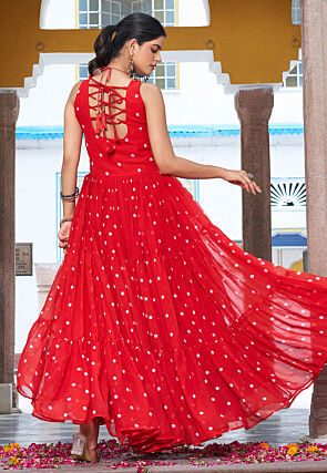 Navratri Special Georgette Tiered Gown in Red