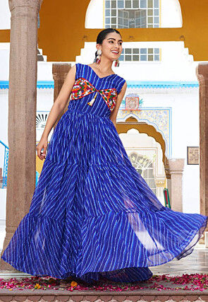 Navratri Special Georgette Tiered Gown in Royal Blue