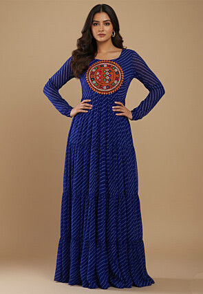 Navratri Special Georgette Tiered Gown in Royal Blue
