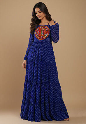 Navratri Special Georgette Tiered Gown in Royal Blue