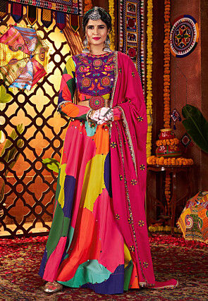 Navratri Special Muslin Silk Lehenga in Multicolor