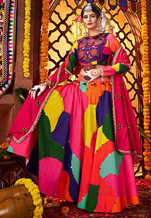 Navratri Special Muslin Silk Lehenga in Multicolor
