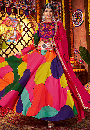 Navratri Special Muslin Silk Lehenga in Multicolor