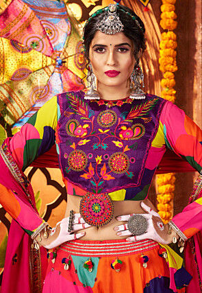 Navratri Special Muslin Silk Lehenga in Multicolor