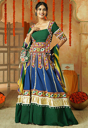 Navratri Special Pure Cotton Lehenga in Blue and Green