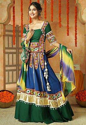 Navratri Special Pure Cotton Lehenga in Blue and Green