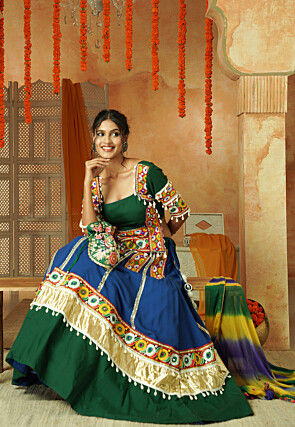 Navratri Special Pure Cotton Lehenga in Blue and Green