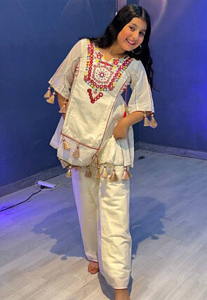 Navratri Special Pure Cotton Top Set in Off White