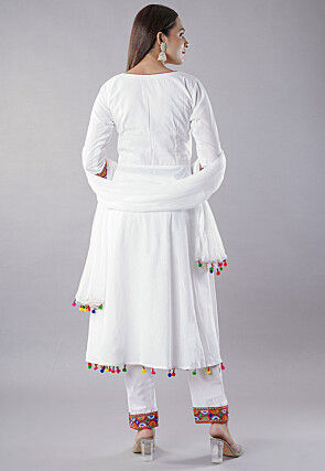 Navratri Special Rayon Anarkali Suit in White