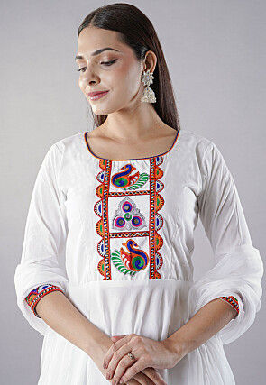 Navratri Special Rayon Anarkali Suit in White