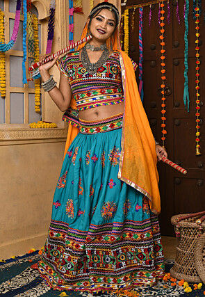 Navratri Special Rayon Embroidered Lehenga in Blue