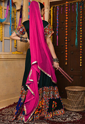 Navratri Special Rayon Embroidered Lehenga in Dark Green