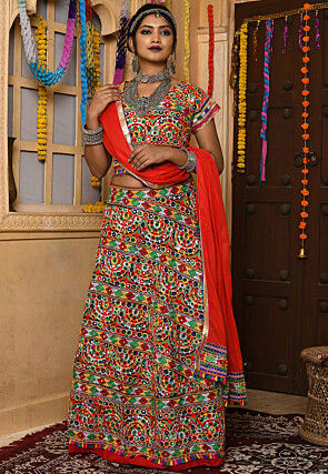 Navratri Special Rayon Embroidered Lehenga in Multicolor