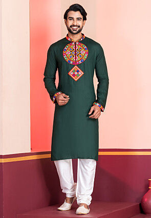 Navratri Special Rayon Kurta Set in Dark Green