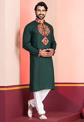 Navratri Special Rayon Kurta Set in Dark Green